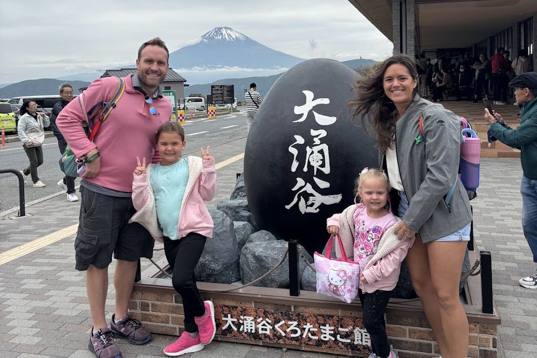 Family with Mount Fuji as backdrop