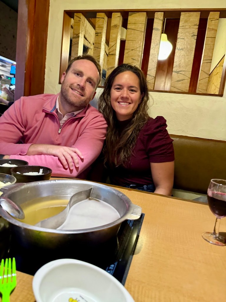 Mom and dad at hot pot restaurant