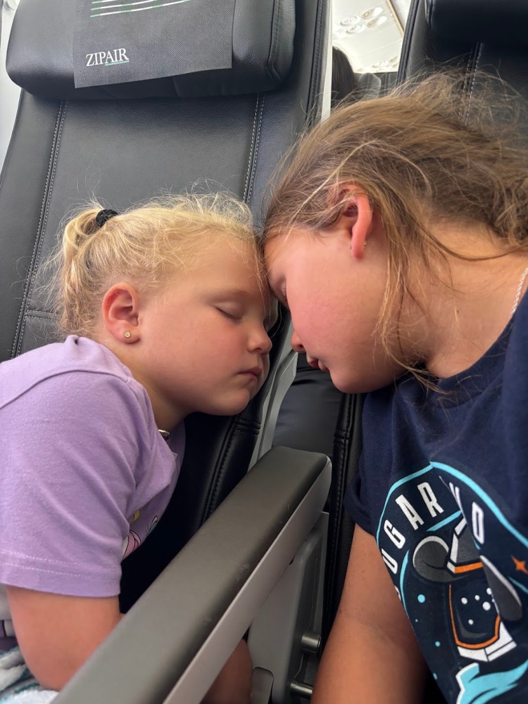 Kids sleeping on the plane