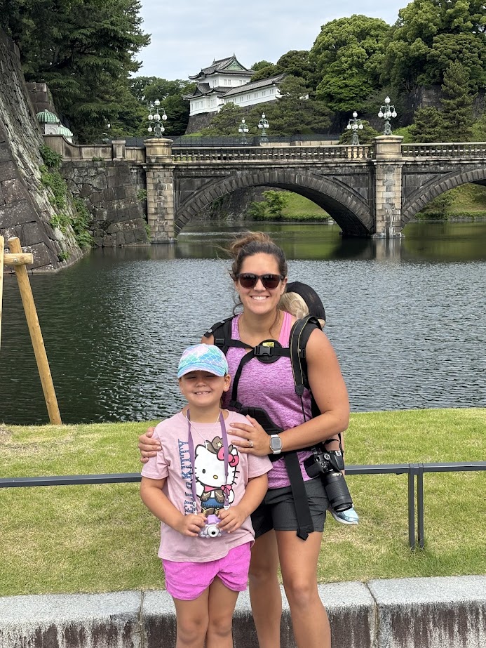 Mom and oldest kid in front of Imperial Palace